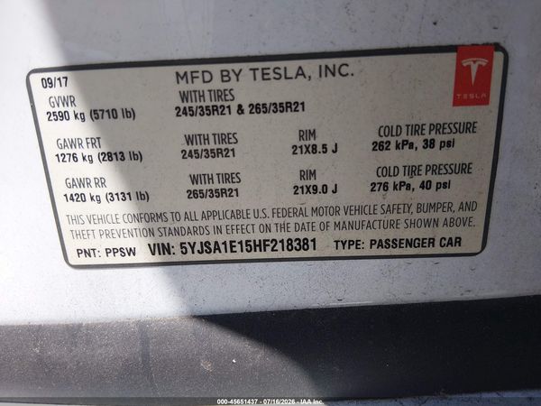 2017 TESLA MODEL S 60/75