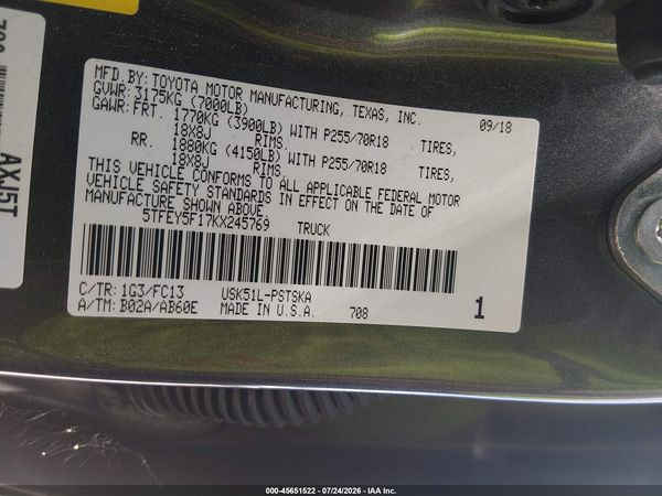 2019 TOYOTA TUNDRA SR5 5.7L V8