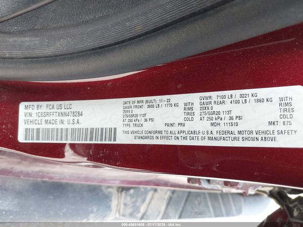 2022 RAM 1500 LONE STAR  4X4 5'7 BOX