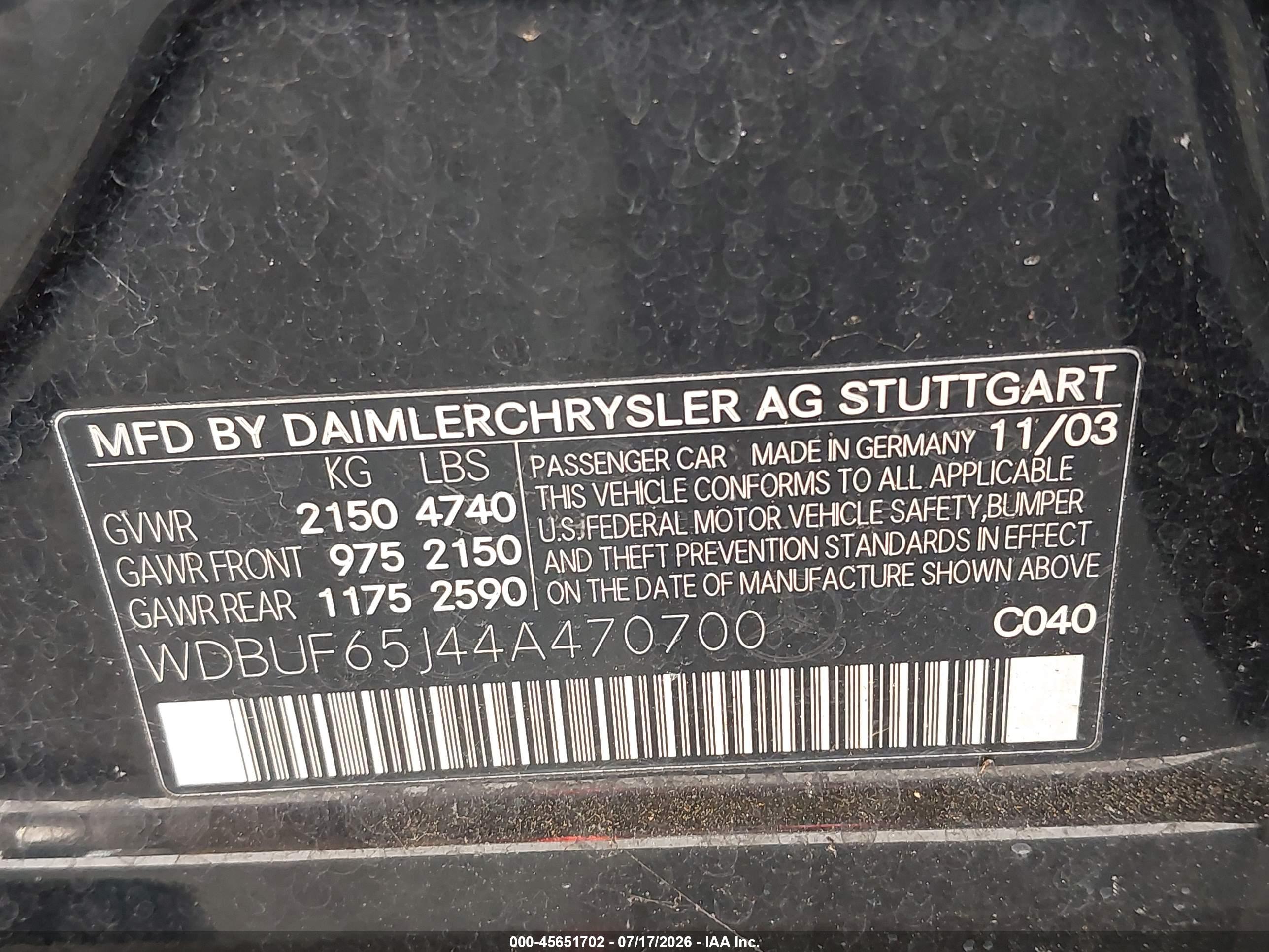 2004 MERCEDES-BENZ E 320 E320