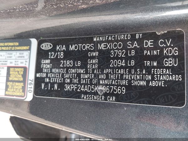 2019 KIA FORTE LXS