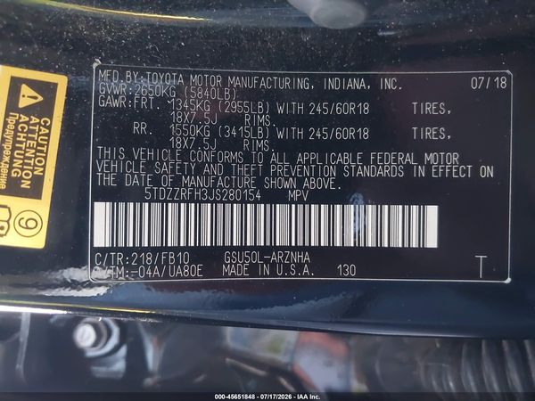 2018 TOYOTA HIGHLANDER LE