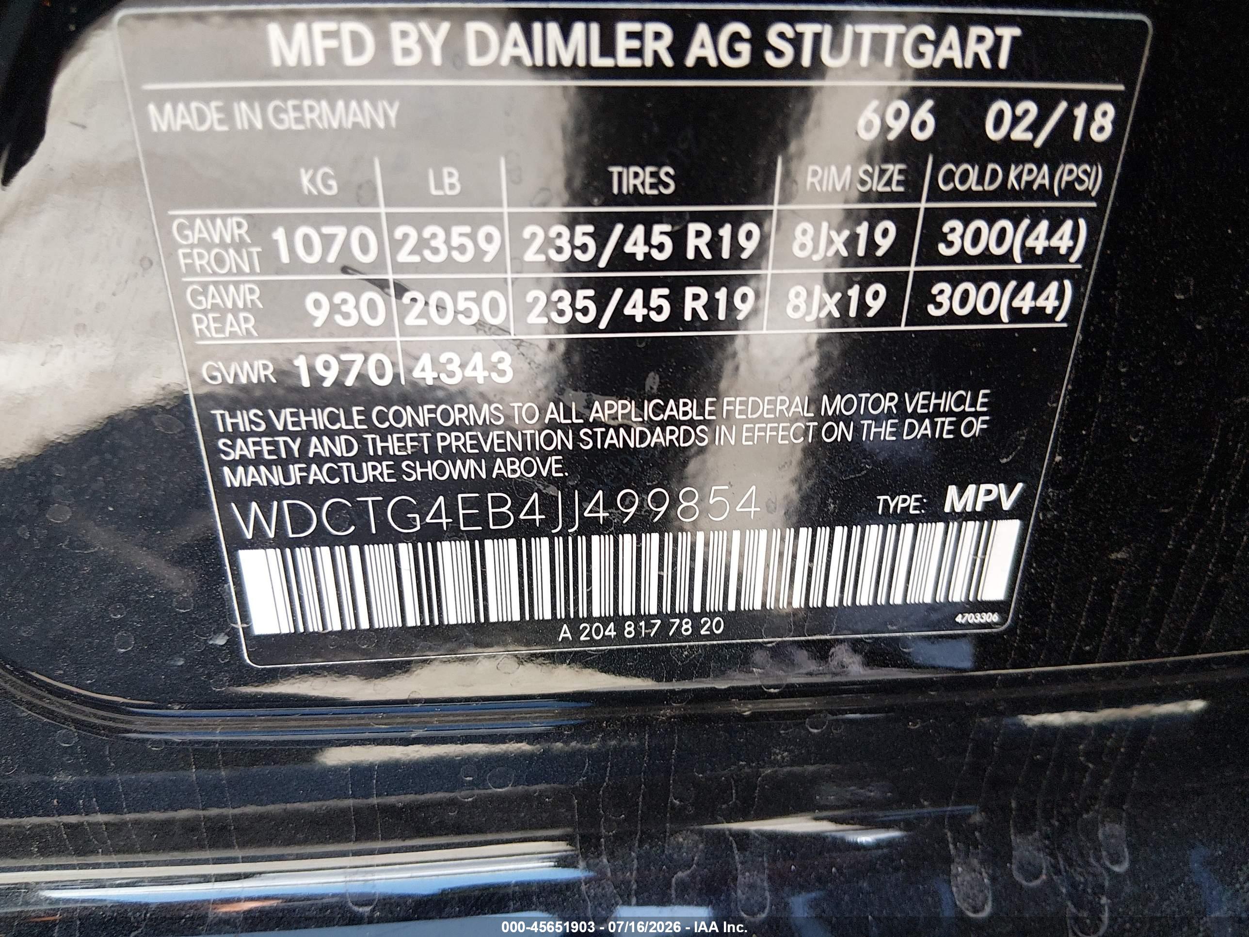 2018 MERCEDES-BENZ GLA 250 GLA250