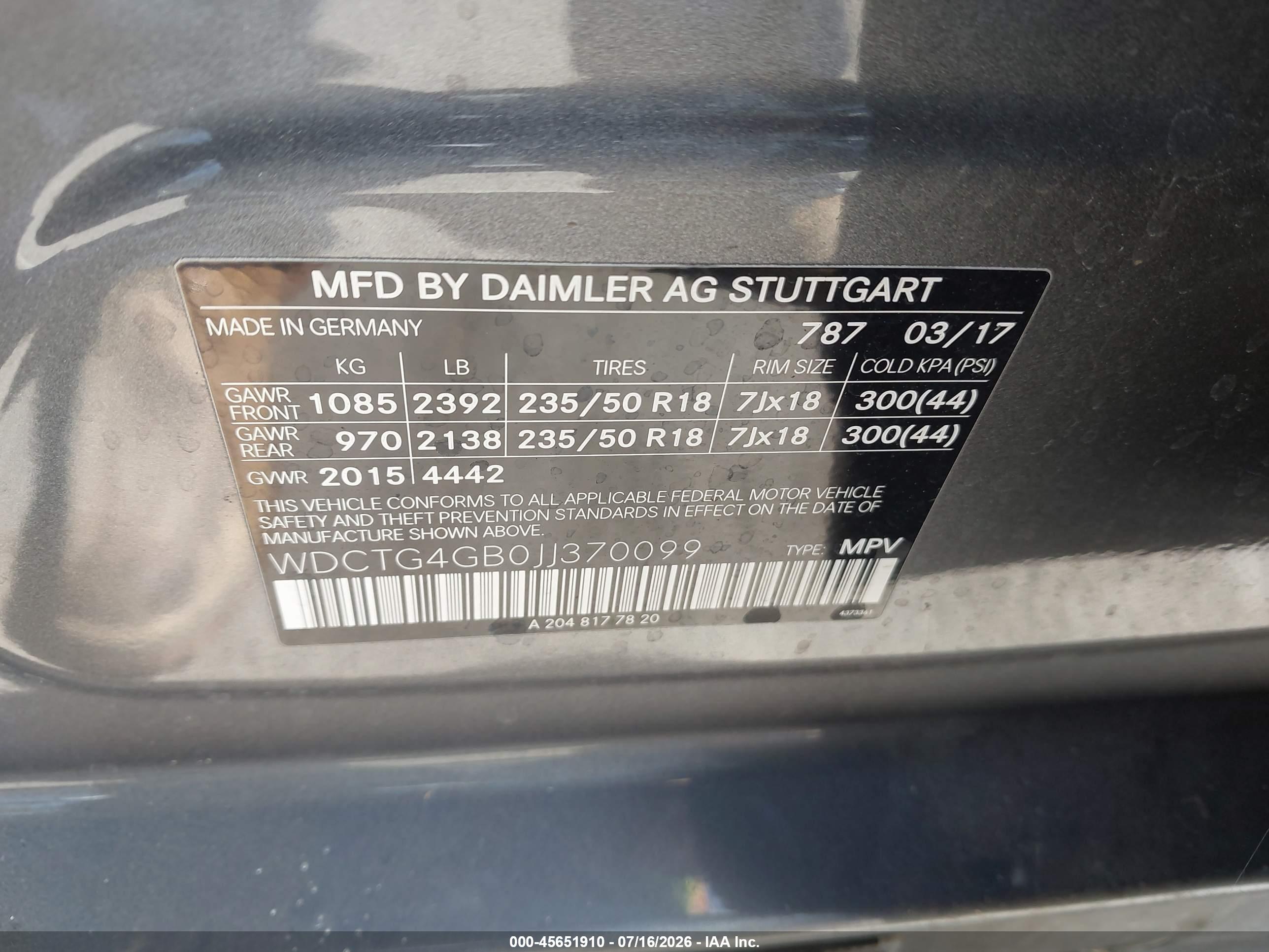 2018 MERCEDES-BENZ GLA 250 4MATIC