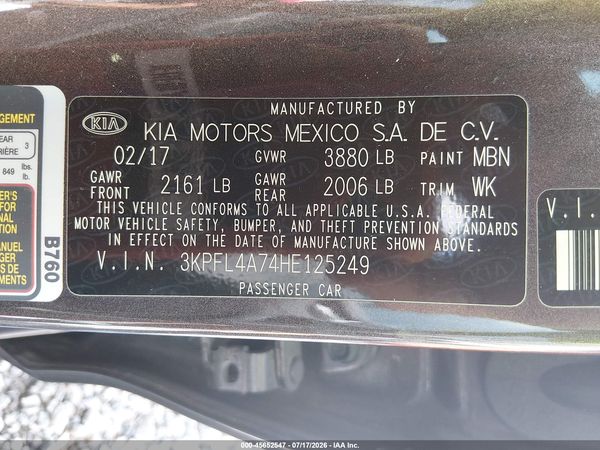 2017 KIA FORTE LX