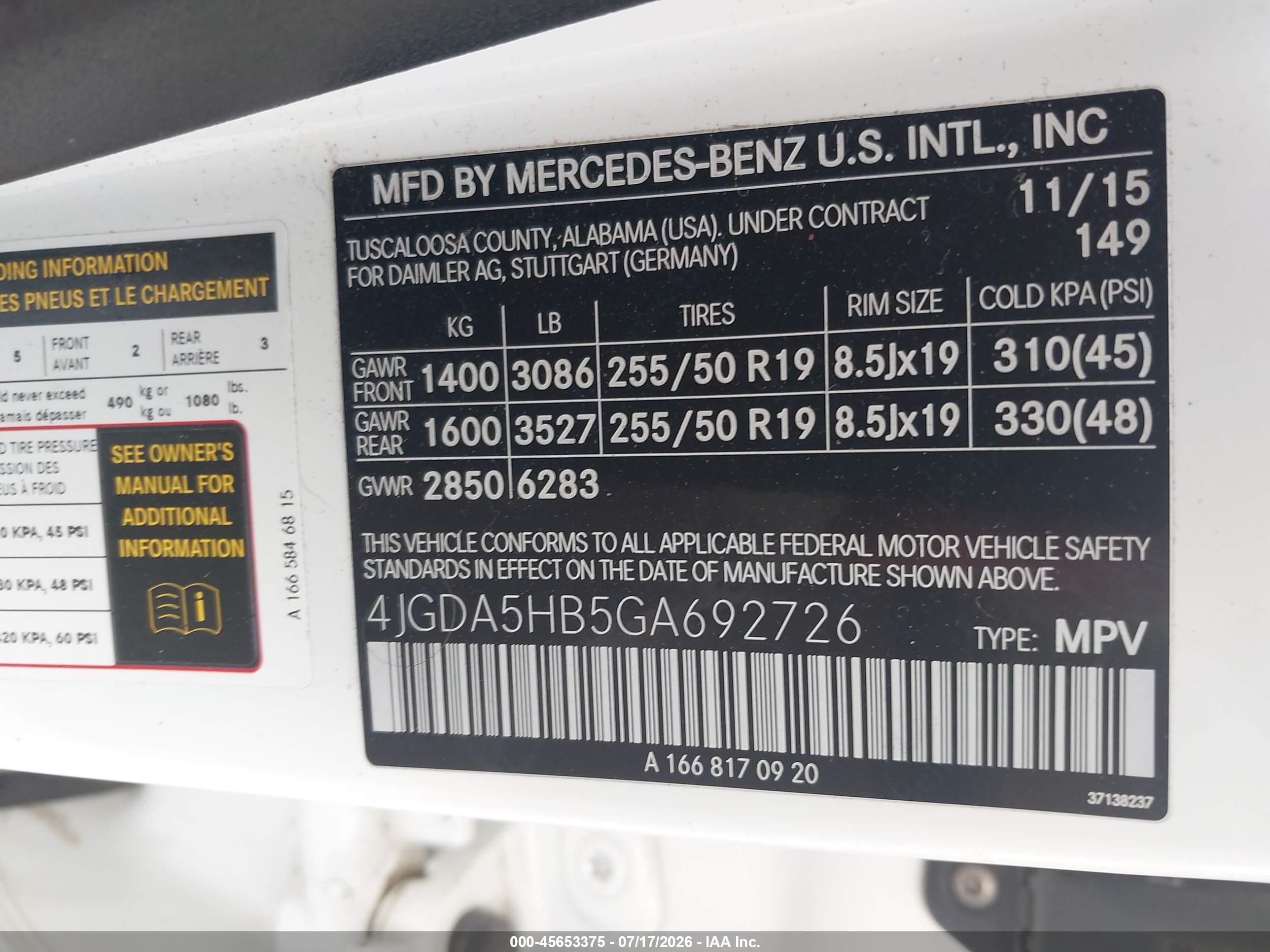 2016 MERCEDES-BENZ GLE 350 4MATIC