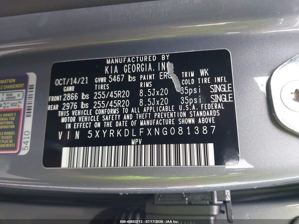 2022 KIA SORENTO SX