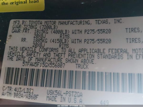 2016 TOYOTA TUNDRA 1794 5.7L V8