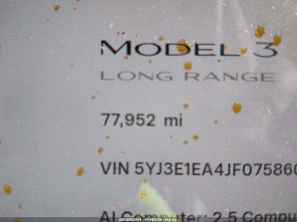 2018 TESLA MODEL 3 LONG RANGE/MID RANGE