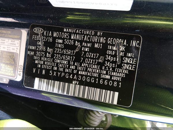 2016 KIA SORENTO 2.4L LX