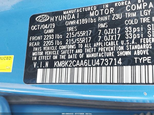 2020 HYUNDAI KONA SEL