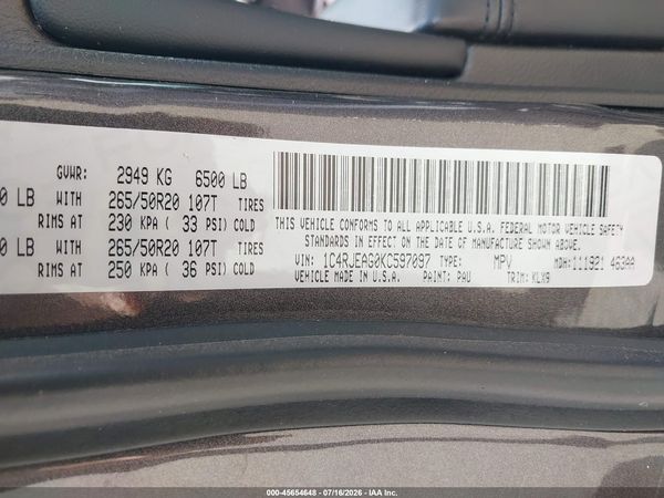2019 JEEP GRAND CHEROKEE ALTITUDE 4X2