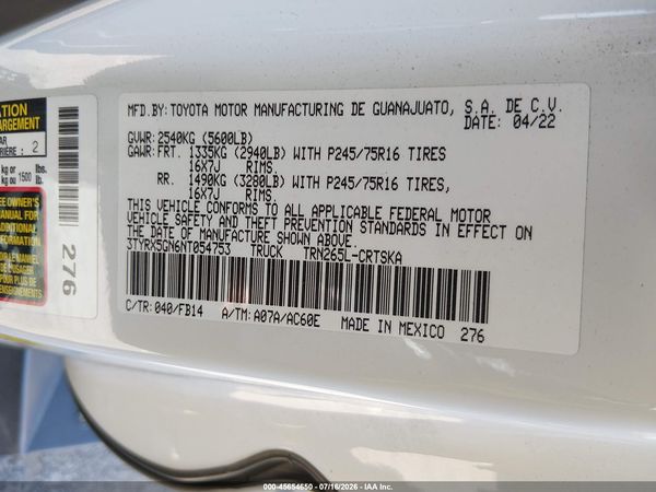2022 TOYOTA TACOMA SR