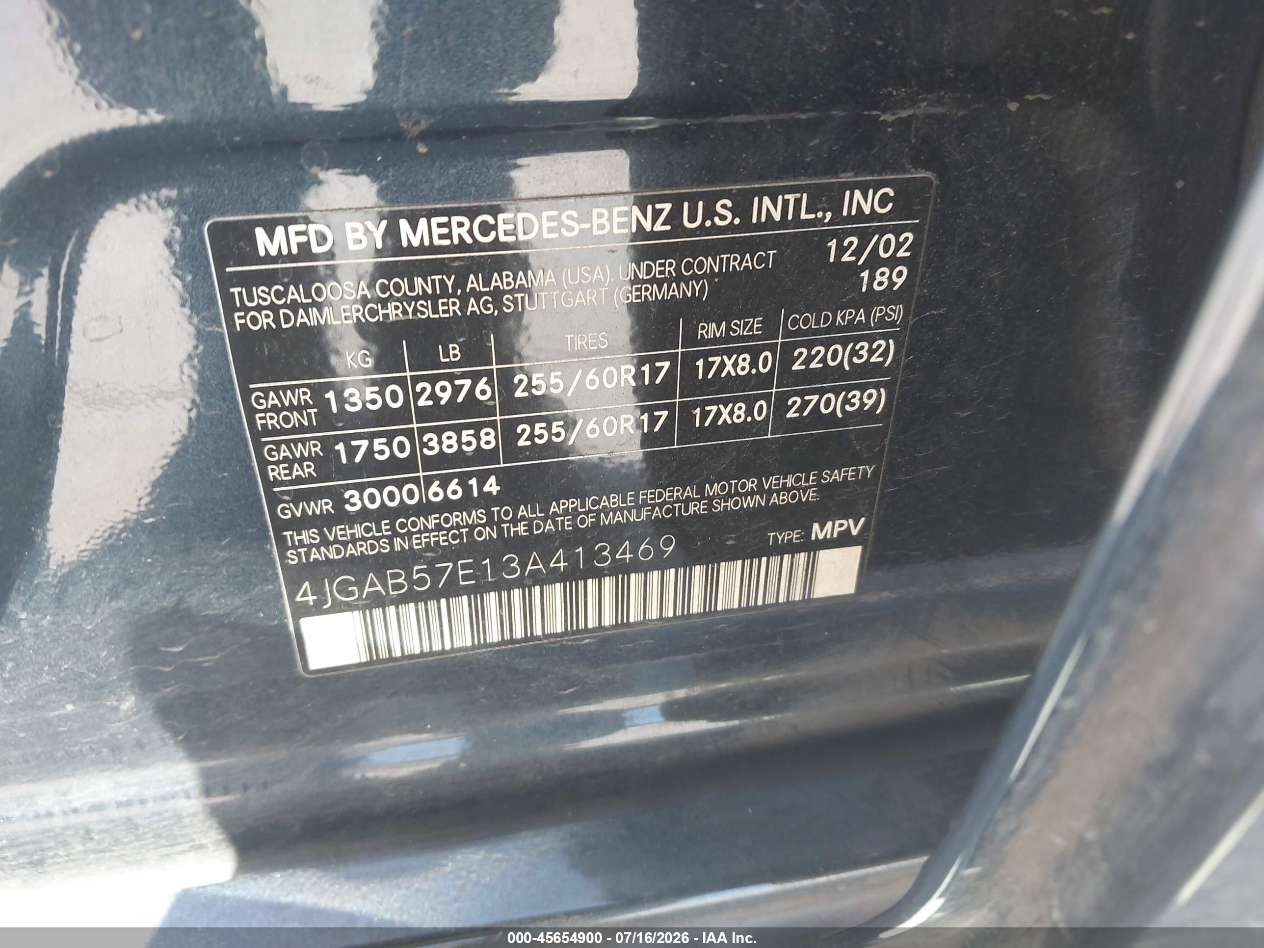 2003 MERCEDES-BENZ ML 350 ML350