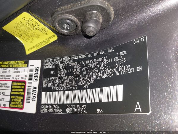 2012 TOYOTA SIENNA LE V6 8 PASSENGER