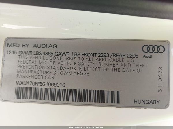 2016 AUDI A3 1.8T PREMIUM