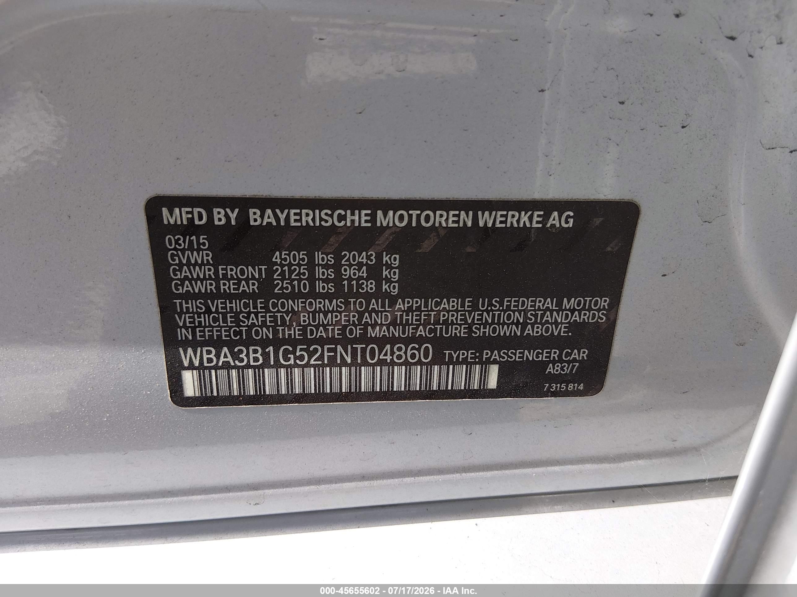 2015 BMW 320I SA