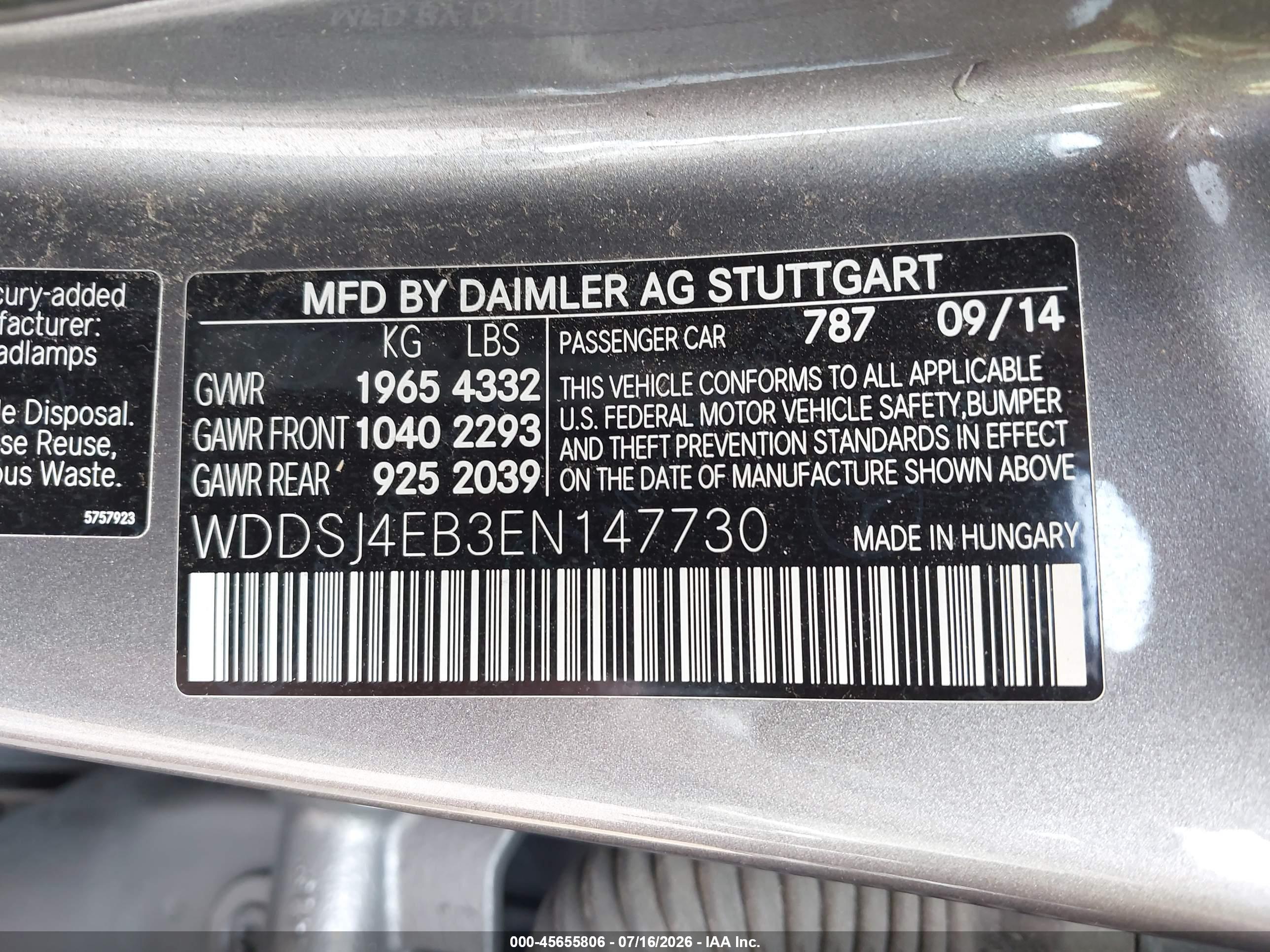 2014 MERCEDES-BENZ CLA 250 CLA250