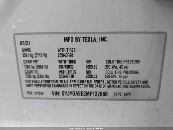 2021 TESLA MODEL Y