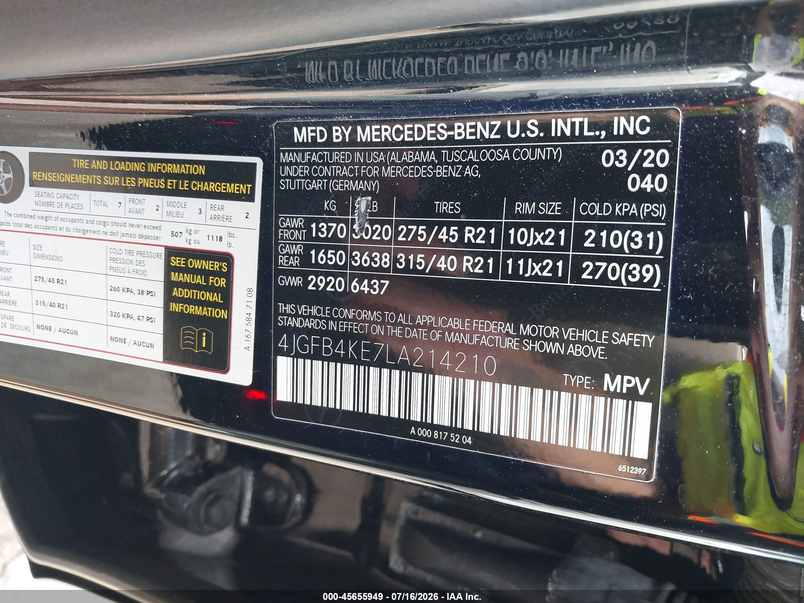 2020 MERCEDES-BENZ GLE 350 4MATIC