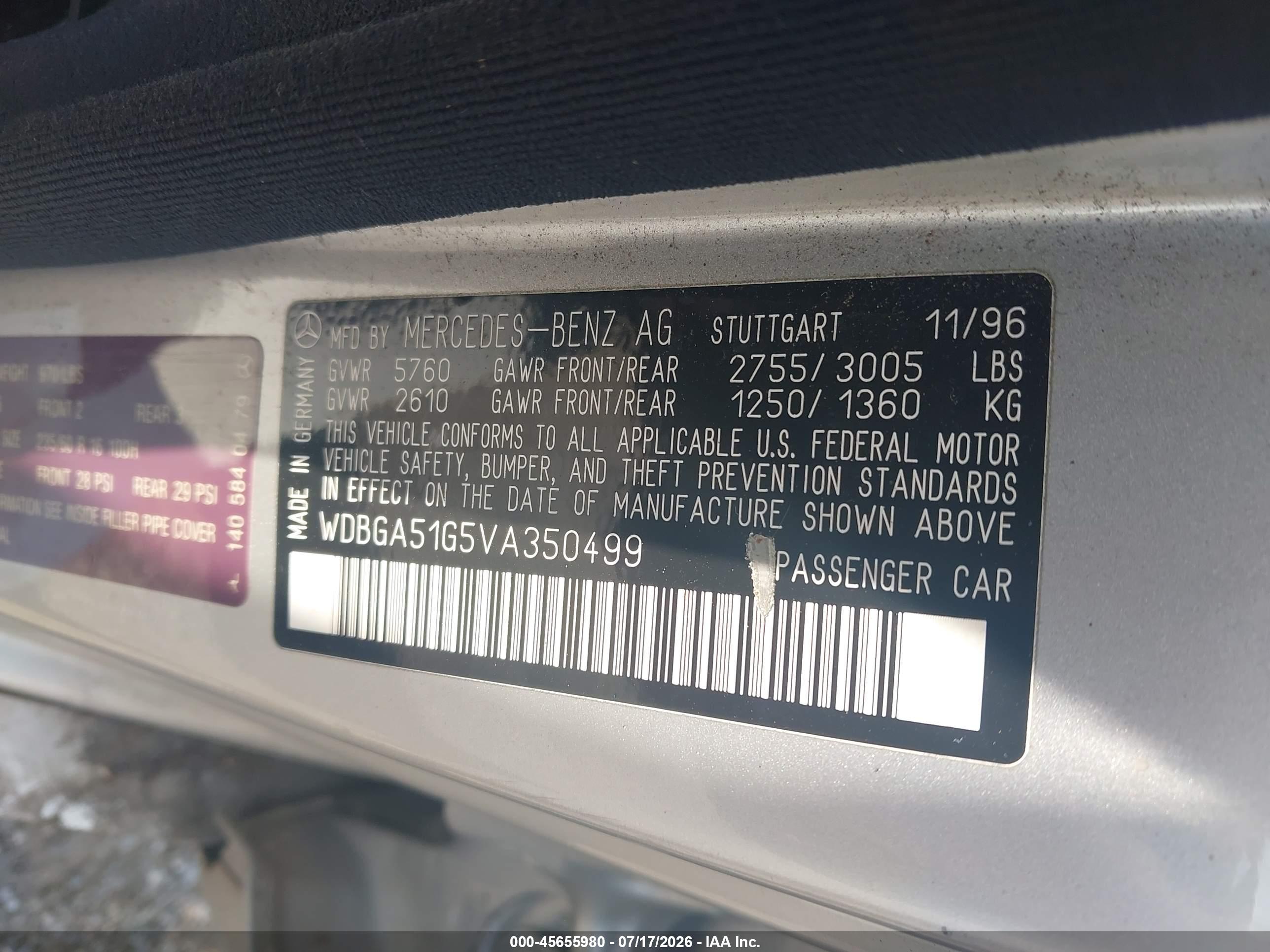 1997 MERCEDES-BENZ S 500 S500 140