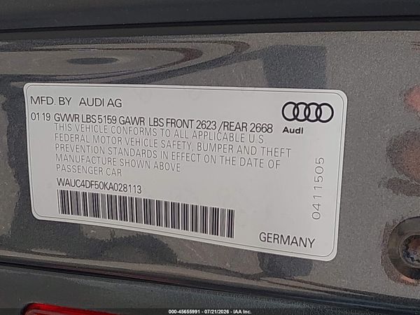 2019 AUDI S5 3.0T PREMIUM
