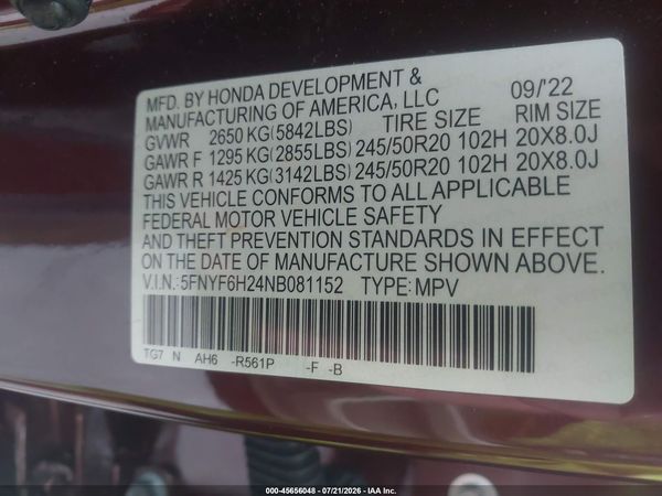 2022 HONDA PILOT AWD SPECIAL EDITION