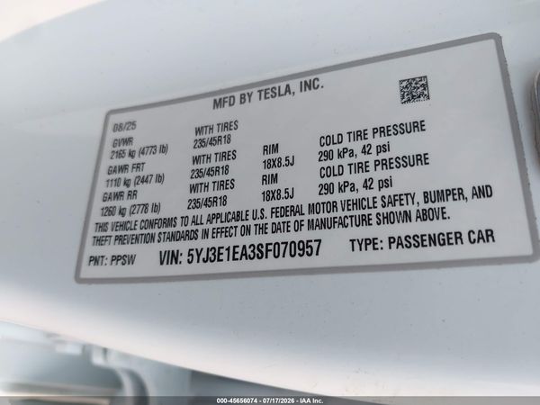 2025 TESLA MODEL 3