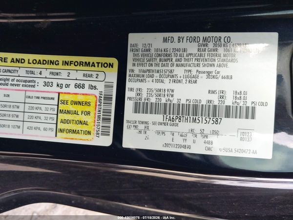 2021 FORD MUSTANG ECOBOOST FASTBACK