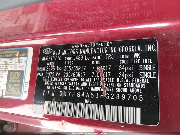 2017 KIA SORENTO 3.3L LX
