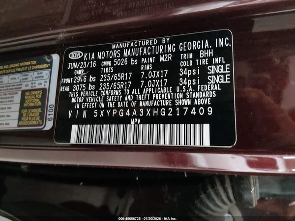 2017 KIA SORENTO 2.4L LX