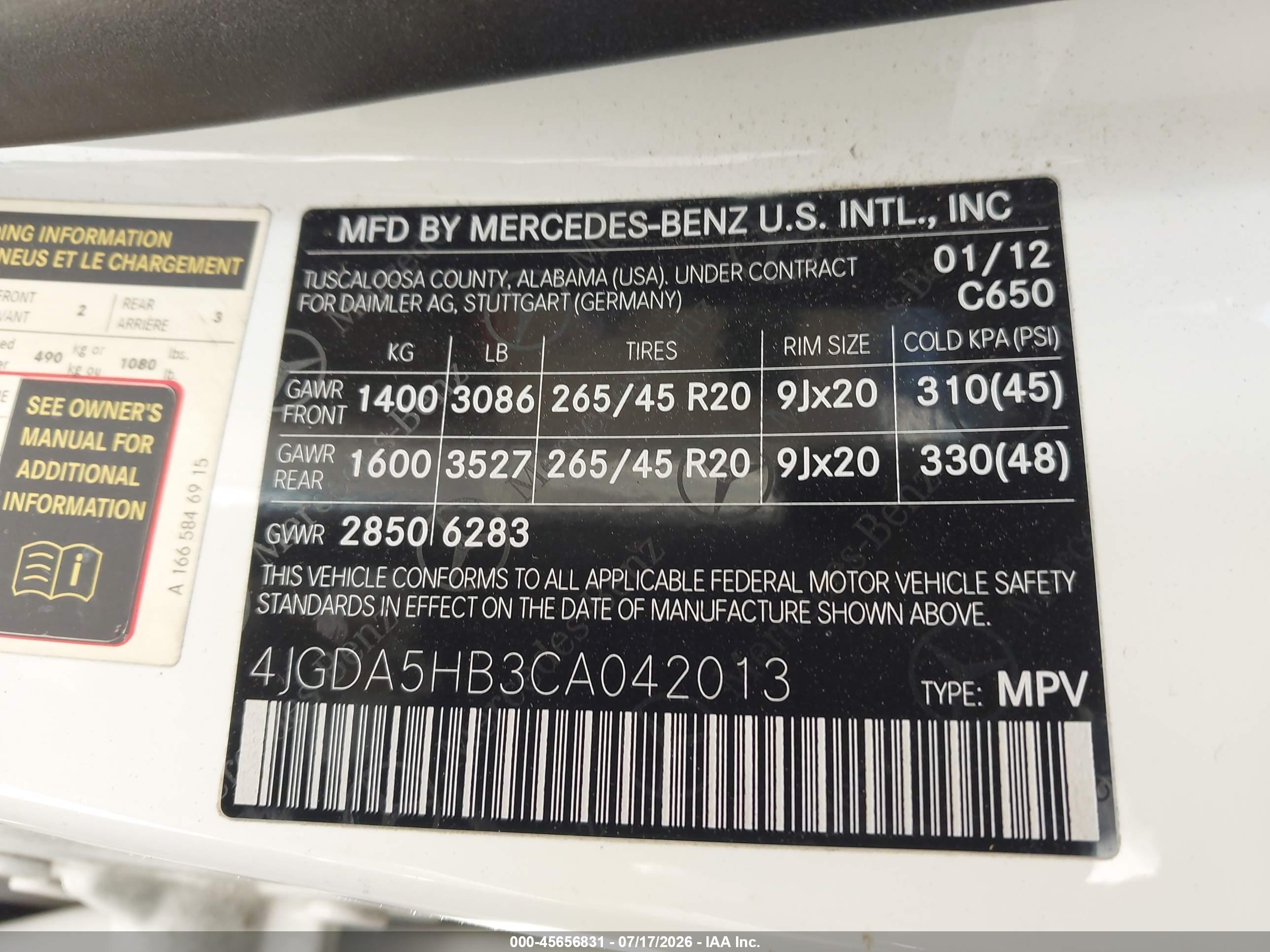 2012 MERCEDES-BENZ ML 350 4MATIC