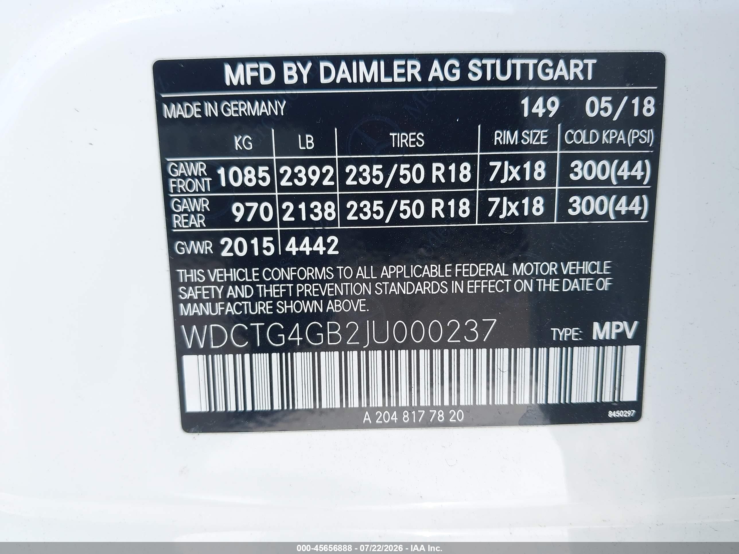 2018 MERCEDES-BENZ GLA 250 4MATIC
