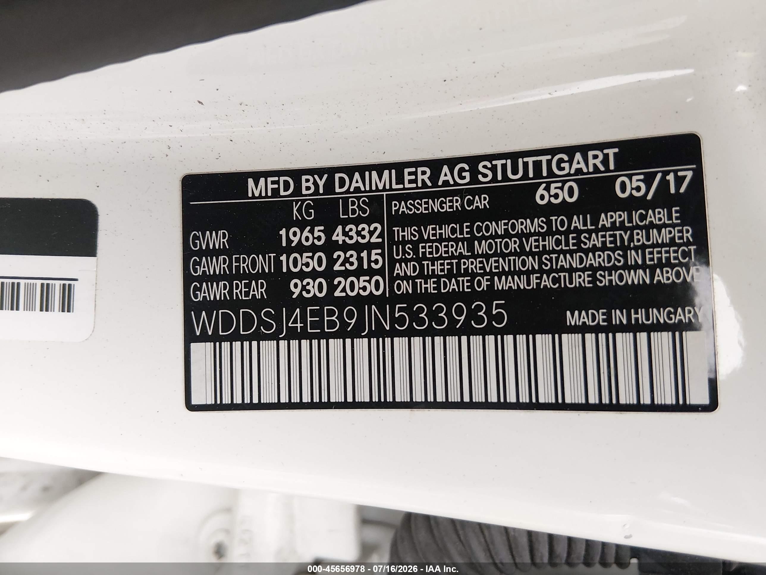 2018 MERCEDES-BENZ CLA 250 CLA250