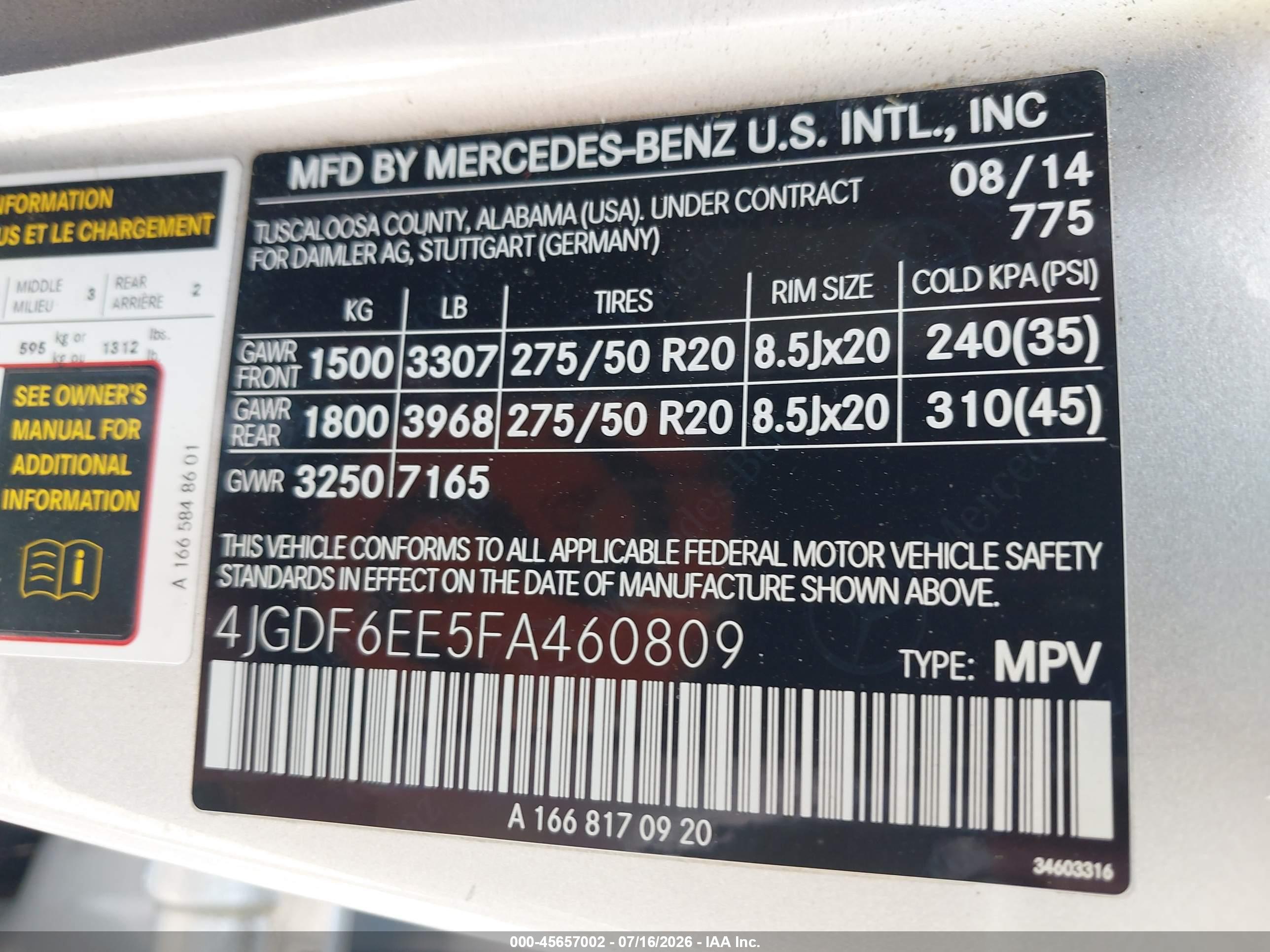 2015 MERCEDES-BENZ GL 450 4MATIC