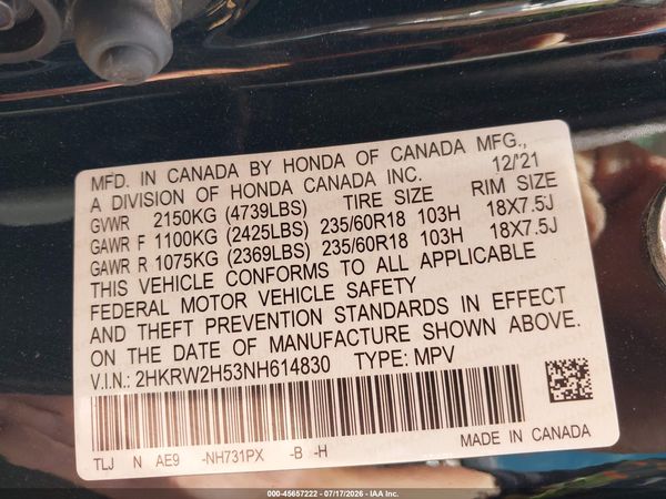 2022 HONDA CR-V AWD EX