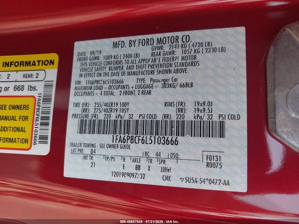 2020 FORD MUSTANG GT FASTBACK