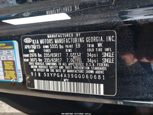 2016 KIA SORENTO 2.4L LX