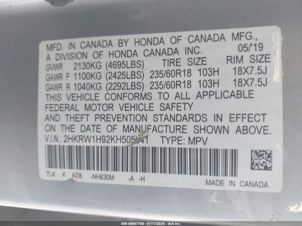 2019 HONDA CR-V TOURING