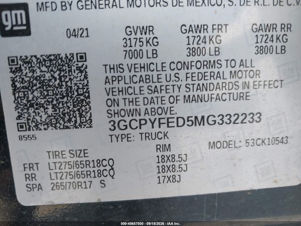 2021 CHEVROLET SILVERADO 1500 — I9