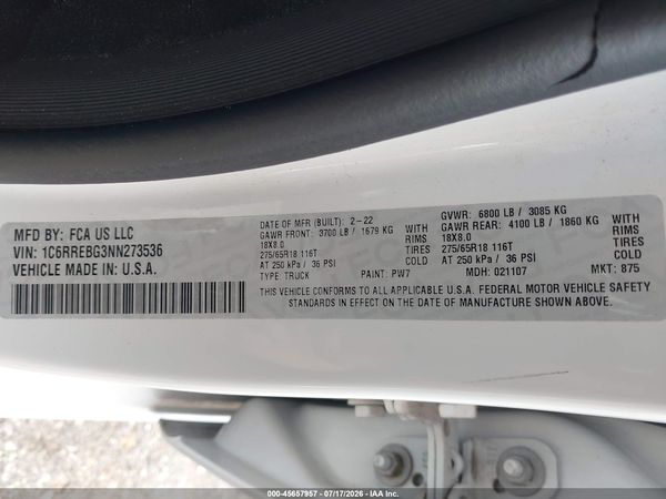2022 RAM 1500 LONE STAR  4X2 6'4 BOX