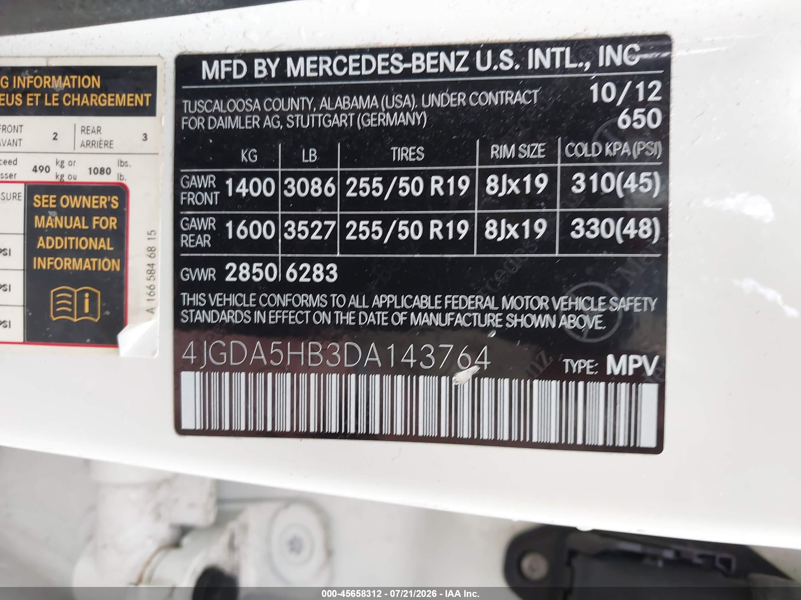 2013 MERCEDES-BENZ ML 350 4MATIC