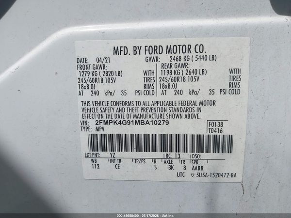 2021 FORD EDGE SE — I9
