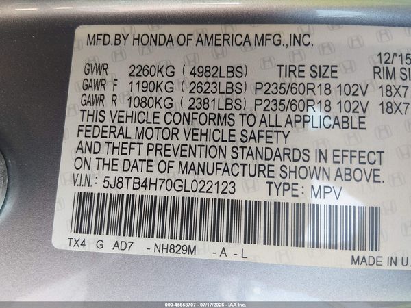2016 ACURA RDX ADVANCE PACKAGE