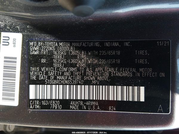 2022 TOYOTA HIGHLANDER HYBRID XLE