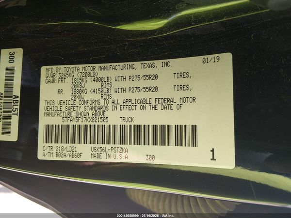 2019 TOYOTA TUNDRA 1794 5.7L V8