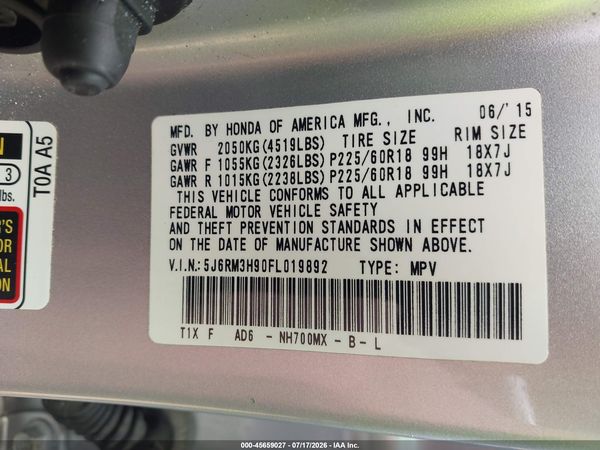 2015 HONDA CR-V TOURING