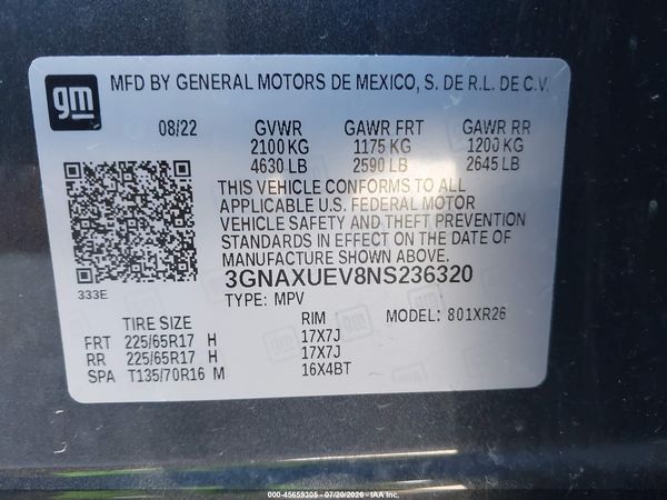 2022 CHEVROLET EQUINOX AWD LT — I9