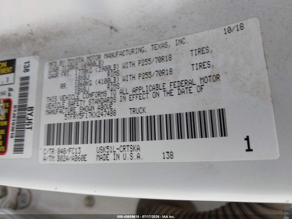 2019 TOYOTA TUNDRA SR5 5.7L V8