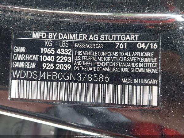 2016 MERCEDES-BENZ CLA 250 CLA250